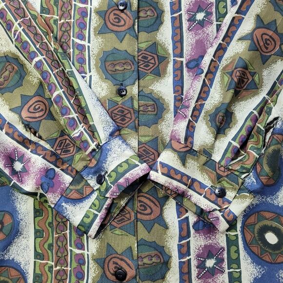 Vintage Silk Stunt Collections Earthtone Abstract Style Shirt size Medium - Picture 7 of 11